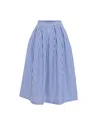 Theo The Label Echo Box Pleat Striped Midi Skirt In Blue