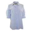 Theo The Label Women's Blue / White Echo Dolman Back Button Shirt