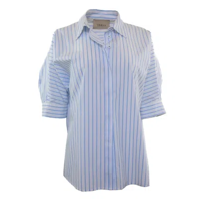 Theo The Label Women's Blue / White Echo Dolman Back Button Shirt