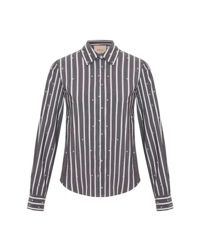 Theo The Label Women's Echo Mix Stripe Pearly Shirt In Charcoal/pearl In Gray