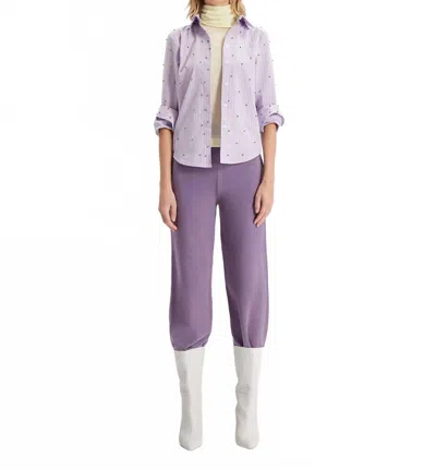 Theo The Label Women's Echo Mix Stripe Pearly Shirt In Mauve/grey In Purple