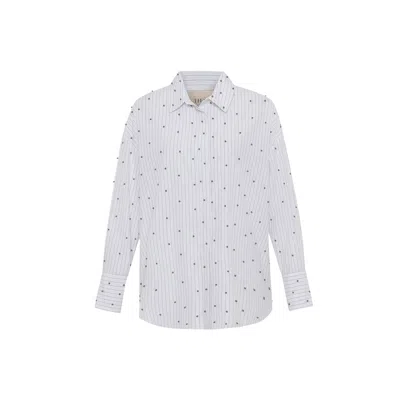 Theo The Label Women's Echo Pearly Shirt - White / Gunmetal In White/gunmetal
