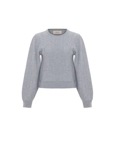 Theo The Label Women's Ersa Shimmer Rib Stripe Sweater - Grey / Silver In Grey/silver