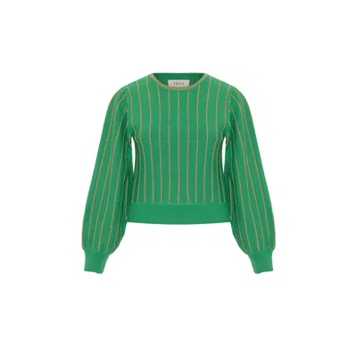 Theo The Label Women's Ersa Shimmer Rib Stripe Sweater- Green / Gold
