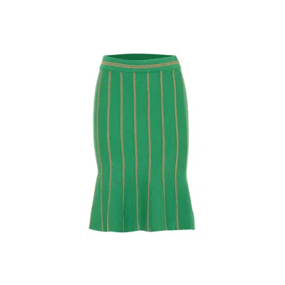 Theo The Label Women's Ersa Shimmer Rib Stripe Tulip Skirt - Green / Gold In Green/gold