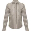 Theo The Label Women's Green Echo Mix Stripe Pearly Shirt - Tapenade / Gunmetal In Multi