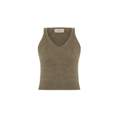 Theo The Label Women's Green Shakti Shimmer Ribbed V-tank - Artic Moss In Arctic Moss