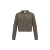Theo The Label Women's Green Theia Zip Taffeta Bomber - Army In Green