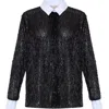 Theo The Label Kleio Sequin Collared Shirt In Black