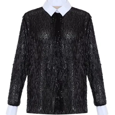 Theo The Label Women's Kleio Sequin Collared Shirt - Black