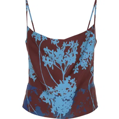 Theo The Label Women's Neutrals / Blue Hydra Printed Cowl Neck Cami - Koffee / Blue