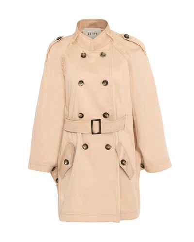 THEO THE LABEL WOMEN'S NEUTRALS CHLOE TRAPUNTO TRENCH CAPE - SAND
