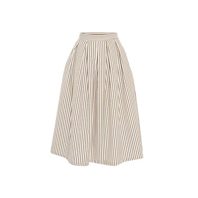 THEO THE LABEL WOMEN'S NEUTRALS ECHO BOX PLEAT STRIPED MIDI SKIRT - SAND