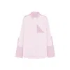 Theo The Label Echo Side Button Boyfriend Stripe Shirt