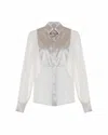 Theo The Label Idalia Plasteron Chiffon Blouse In White