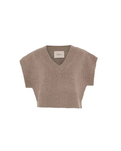 Theo The Label Women's Neutrals Pallas Cropped Knit Gilet Vest - Sustained Grey