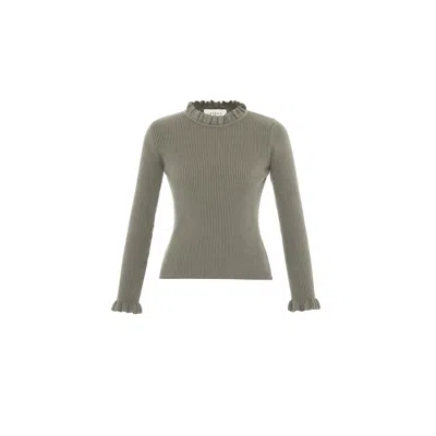 Theo The Label Women's Neutrals Pallas Rib Knit Ruffle Neck Sweater - Sustained Grey In Gray