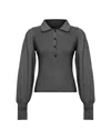 Theo The Label Women's Nomia Bouffant Sleeve Polo Knit - Black In Black