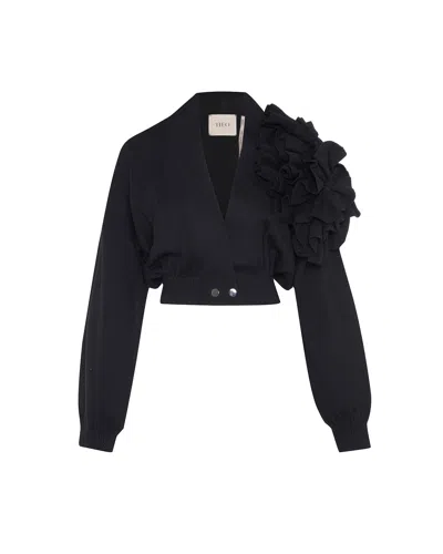 Theo The Label Women's Nomia Cropped Rosette Cardigan - Black