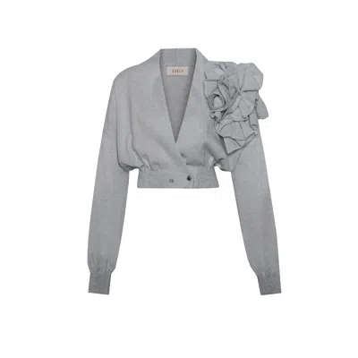 Theo The Label Women's Nomia Cropped Rosette Cardigan - Heather Grey
