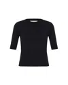 Theo The Label Women's Nomia Ribbed Waist Crew Sweater Tee - Black In Blue