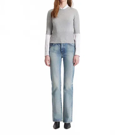 Theo The Label Women's Nomia Ribbed Waist Crew Sweater Top In Heather Grey In Gray