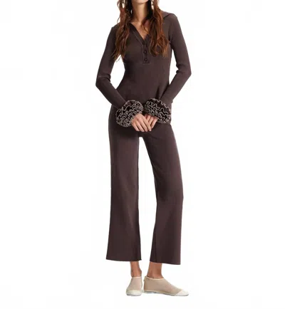 Theo The Label Women's Nomia Ruffle Sleeve Johnny Sweater In Koffee/wheat In Brown