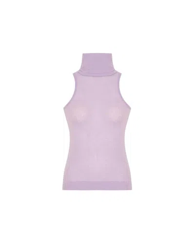 Theo The Label Women's Nomia Sheer Knit Sleeveless Turtleneck Top In Cosmic Mauve In Purple