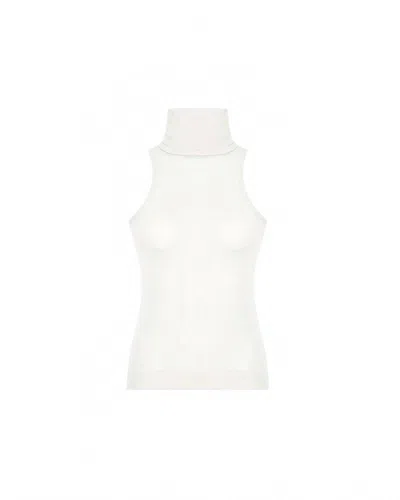 Theo The Label Women's Nomia Sheer Knit Sleeveless Turtleneck Top In Ivory In White