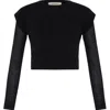 Theo The Label Women's Nomia Sheer Sleeve Crew Neck Sweater - Black In Black