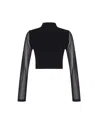 Theo The Label Women's Nomia Sheer Sleeve Mock Neck Sweater - Black In Black