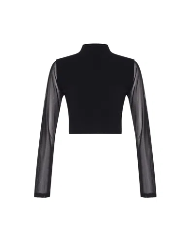 Theo The Label Women's Nomia Sheer Sleeve Mock Neck Sweater - Black
