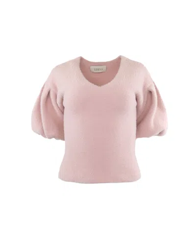 Theo The Label Women's Pink / Purple Ersa Bouffant Sleeve V-neck Pullover - Fondant Pink In Pink/purple