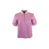 Theo The Label Leto Paper Leather Zip Polo Tee In Pink/purple