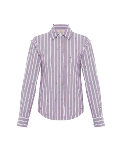 Theo The Label Women's Purple Echo Mix Stripe Pearly Shirt - Mauve / Gunmetal In Multi