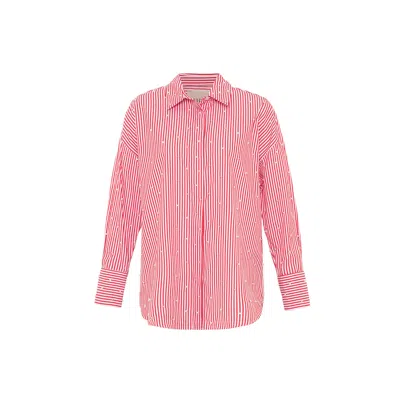 Theo The Label Women's Red / White Echo Pearly Shirt - Rouge / Pearl In Rouge/pearl