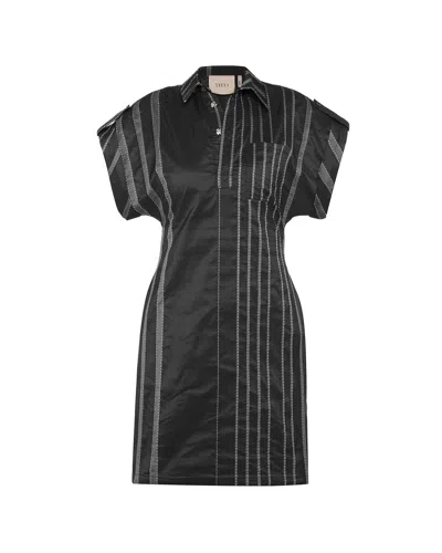 Theo The Label Women's Theia Striped Taffeta Camp Dress - Black