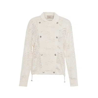 THEO THE LABEL WOMEN'S WHITE ARTEMIS FERN LACE BOMBER JACKET - IVORY