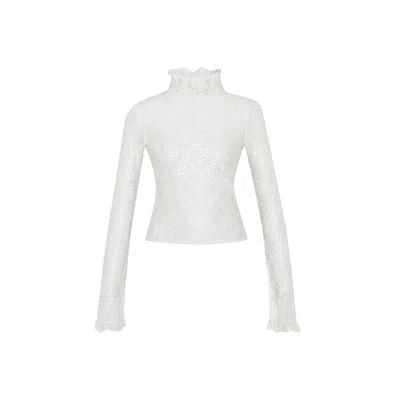 Theo The Label Women's White Artemis Lace Mockneck Top - Ivory