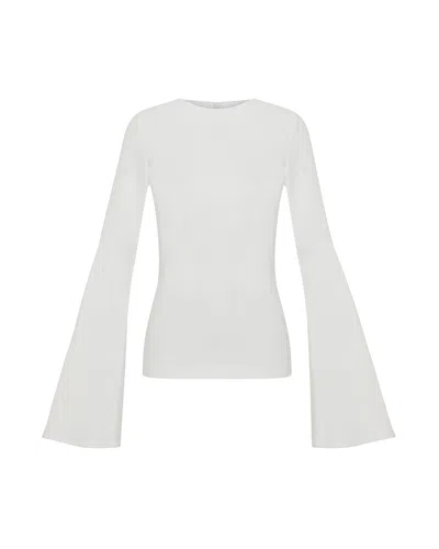 Theo The Label Women's White Atlas Bell Sleeve Top In Ivory