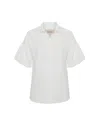 Theo The Label Women's White Atlas Bouffant Short Sleeve Shirt In White