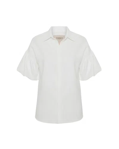 Theo The Label Women's White Atlas Bouffant Short Sleeve Shirt In Ivory