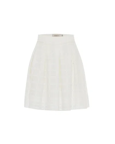 THEO THE LABEL WOMEN'S WHITE ATROPOS WINDOWPANE LACE BANKER SKIRT