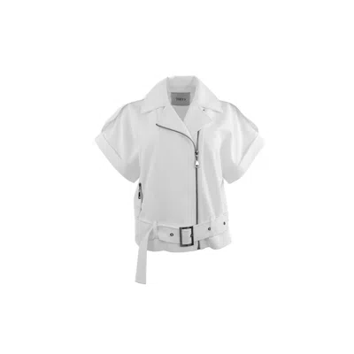 Theo The Label Women's White Gaia Sleeveless Moto Jacket - Ivory