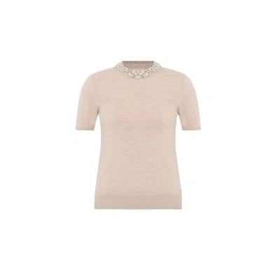 Theo The Label Women's White Nomia Embellished Knit Tee - Ivory
