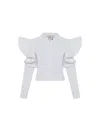 Theo The Label Thallo Ruffle Shoulder Shirt In White
