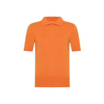 THEO THE LABEL WOMEN'S YELLOW / ORANGE NOMIA SHORT SLEEVE POLO TEE - MANDARINE