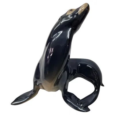 Pre-owned Theodor Madsen Seal Sea Lion Figurine, Porcelain, T Madsen, Royal Copenhagen, Art Deco, Denmark In Black