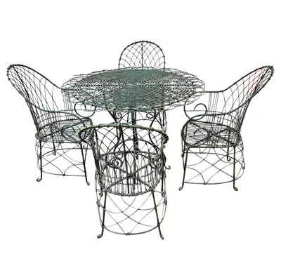 Pre-owned Theodore Alexander 1970s Sculptural Hand Crafted Green Iron Steel Table And Chairs, Set Of 5