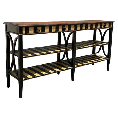 Pre-owned Theodore Alexander 1990s  Painted Stripes Tier Console Drawers Table Bookcase In Brown